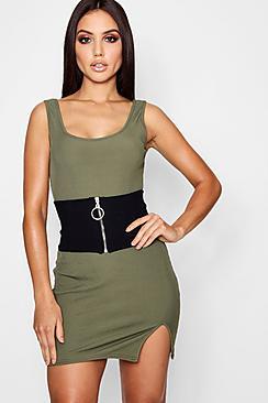 Boohoo Amy O-ring Ribbed Fabric Corset Belt