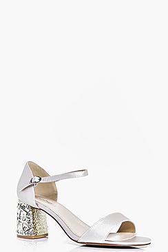 Boohoo Lois Bridal Embellished Low Block Heel Peeptoe