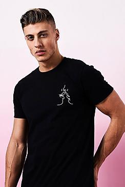 Boohoo Valentines Kiss Outline Embroidered T-shirt