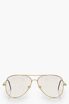 Boohoo Laura Gold Frame Clear Lense Aviators