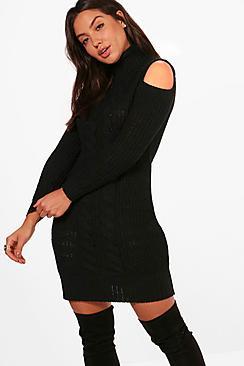 Boohoo Maddison Roll Neck Cold Shoulder Jumper Dress