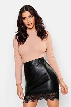 Boohoo Lace Trim Pu Skirt