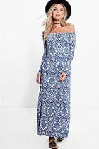 Boohoo Ria Paisley Off Shoulder Flared Sleeve Maxi Dress