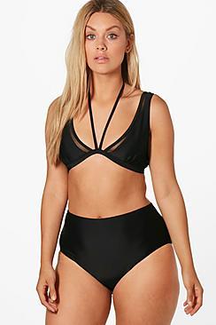 Boohoo Plus Caitlin Mesh Insert High Waist Bikini