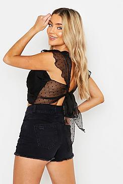 Boohoo Woven Dobby Spot Open Back Crop