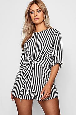 Boohoo Plus Molly Stripe Twist Front Playsuit