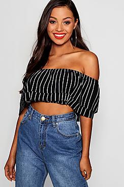 Boohoo Petite Shelby Striped Ruffle Bandeau