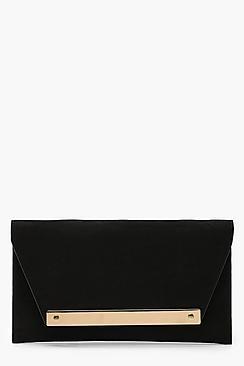 Boohoo Large Bar Suedette Clutch & Chain