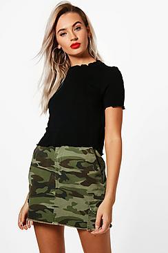 Boohoo Polly Basic Ruffle Edge High Neck Top