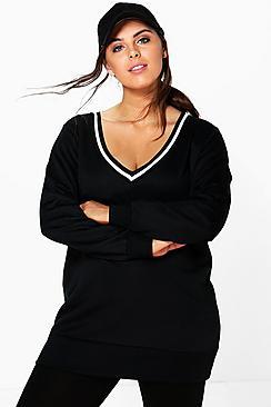 Boohoo Plus Kady V Neck Rib Detail Sweat