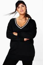 Boohoo Plus Kady V Neck Rib Detail Sweat