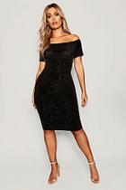 Boohoo Plus Shimmer Off Shoulder Midi Dress