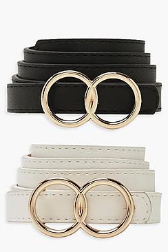 Boohoo Double Ring Skinny 2 Pk Belt