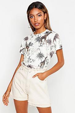 Boohoo Giraffe Repeat Print Ringer T-shirt