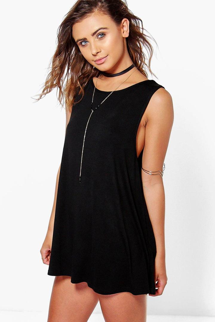 Boohoo Petite Olive Drop Armhole Swing Dress Black