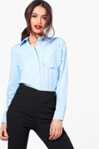 Boohoo Faye Frill Pocket Shirt Blue