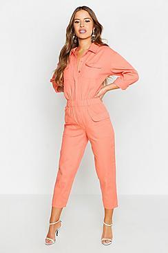 Boohoo Petite Denim Utility Jumpsuit