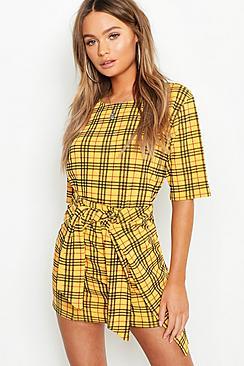 Boohoo Check Button Detail Wrap Skirt Co-ord