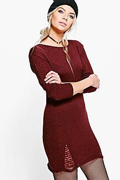 Boohoo Sarah Distressed Detail Soft Knit Jumper Dress