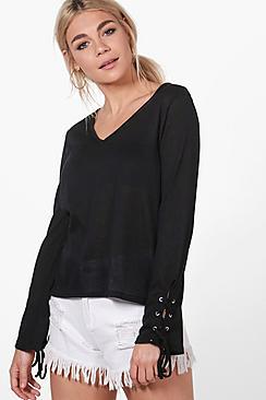 Boohoo Georgina Lace Up Sleeve Knitted Top
