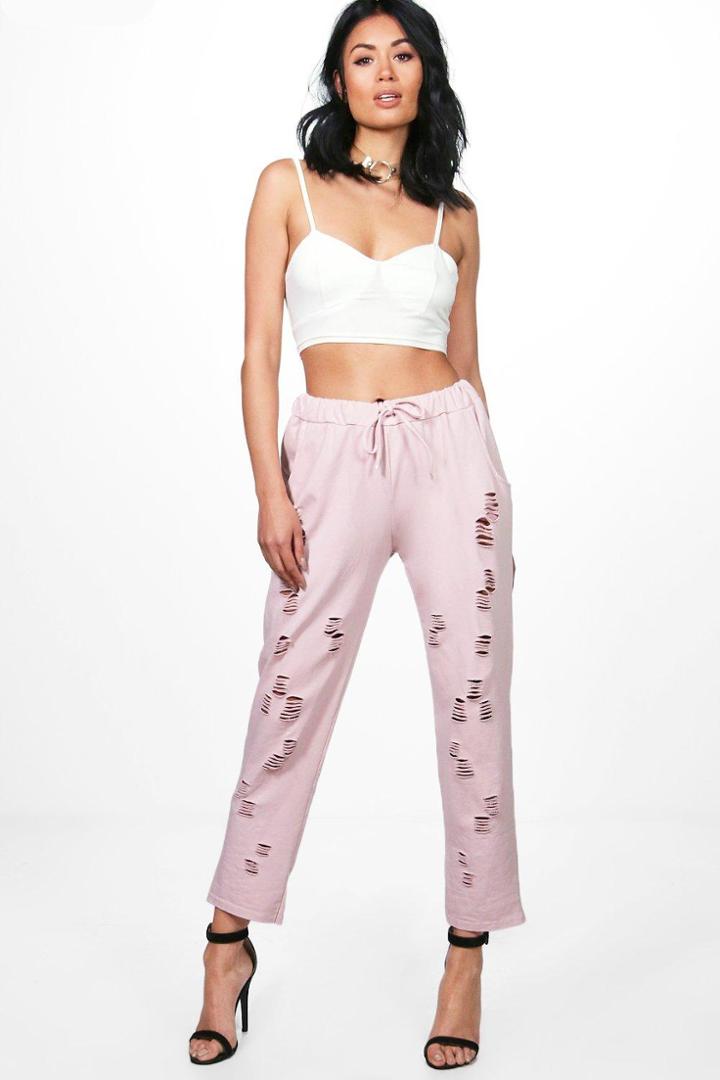 Boohoo Hayley Distressed Loopback Sweat Joggers Blush