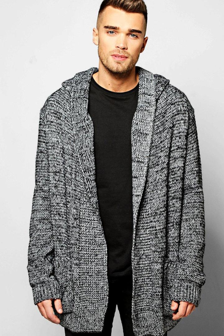 Boohoo Longline Hooded Cardigan In Brushed Yarn Grey