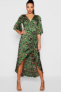 Boohoo Leopard Print Rouched Side Maxi Dress