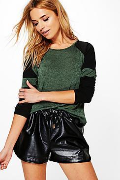 Boohoo Avery Long Sleeve Baseball Stripe Top