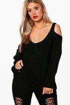 Boohoo Plus Open Shoulder Cable Knitted Jumper