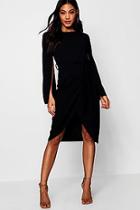 Boohoo Molly Cape Tailored Belted Midi Dress