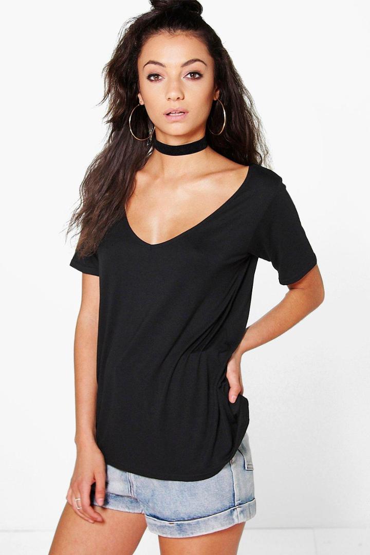 Boohoo Tall Keira V Neck T-shirt Black