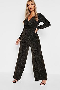 Boohoo Plus Glitter Wide Leg Trouser