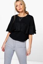 Boohoo Isabelle Frill Front Jersey Top Black
