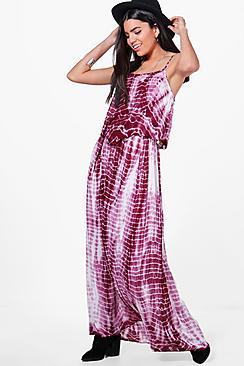 Boohoo Karlie Tie Dye Coin Frill Maxi Dress