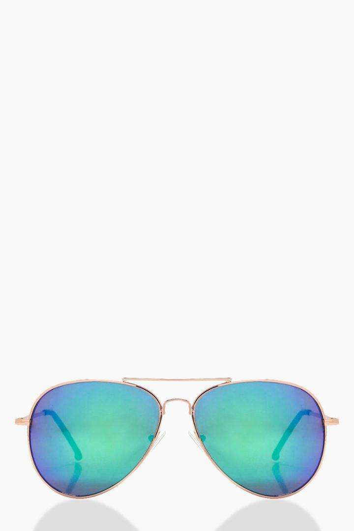 Boohoo Lucy Blue Lens Aviator Sunglasses Gold