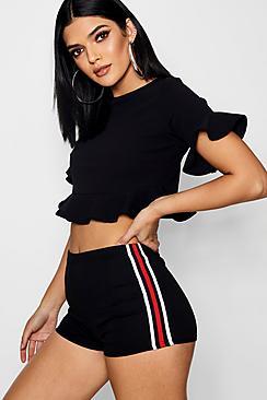 Boohoo Sally Scuba Frill Short Sleeve Crop