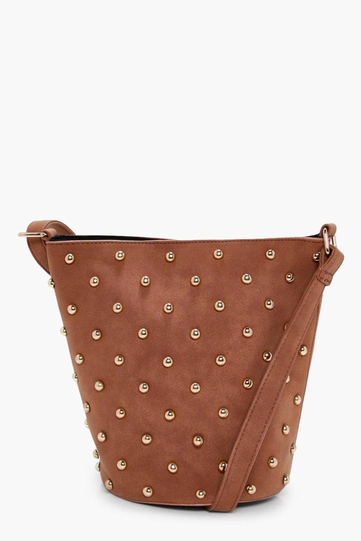 Boohoo Clara Studded Suedette Cross Body Bag Tan