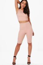 Boohoo Zoe Crop Legging Knitted Loungewear Set Nude