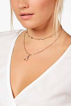 Boohoo Sophia Layered Wishbone Chain Choker