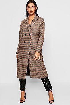 Boohoo Longline Edge To Edge Check Coat