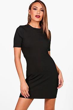Boohoo Basic Rib Crew Bodycon Dress