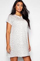 Boohoo Plus Leopard Roll Sleeve Tee Dress