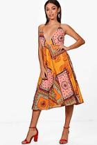 Boohoo Boutique Jian Scarf Print Plunge Skater Dress