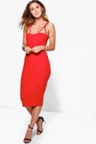 Boohoo Debbie Double Strap Sweetheart Neck Midi Dress Red