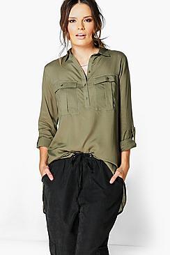 Boohoo Sasha Half Placket Utility Shirt