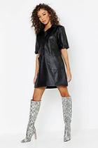 Boohoo Faux Leather Pocket Shirt Dress