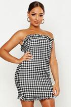 Boohoo Gingham Bandeau Ruffle Bodycon Mini Dress