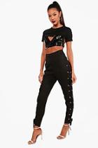 Boohoo Celeste Woven Lace Up Eyelet Side Trouser