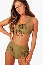 Boohoo Petite Louise Lace Up Detail Bikini