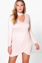 Boohoo Plus Rosie Choker Wrap Front Dress Nude